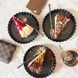 High angle view of chocolate cake on plate