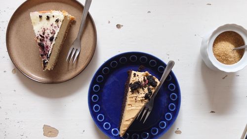 High angle view of coffee in bowl on table