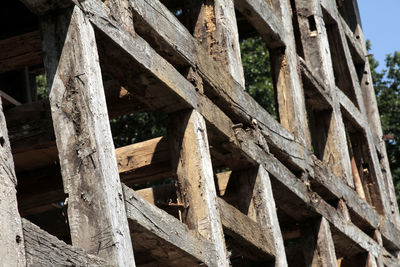 Low angle view of old wooden structure
