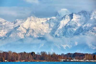 Scenic view of snowcapped mountains against sky