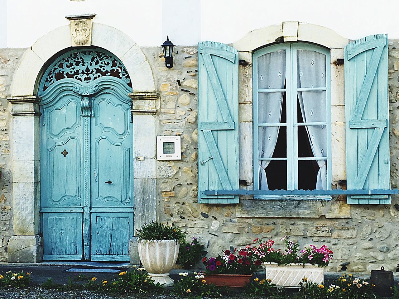 closed, architecture, built structure, door, window, building exterior, entrance, blue, day, outdoors, arch, facade