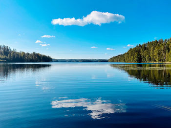 Scenic view of lake against blue sky