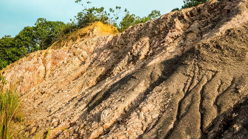 Low angle view of rock formation on land against sky