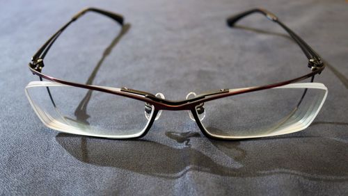 High angle view of eyeglasses on table