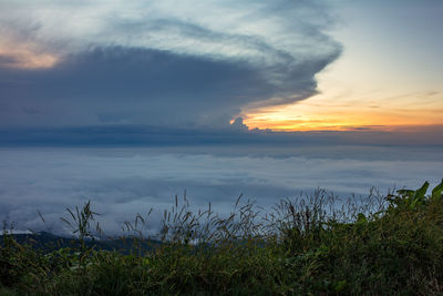 Scenic view of sea against sky during sunset