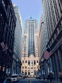 Low angle view of modern buildings in city against sky