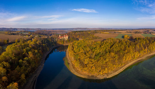 High angle view of river against sky