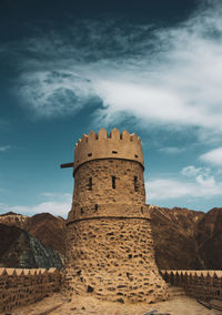 Low angle view of fort against sky
