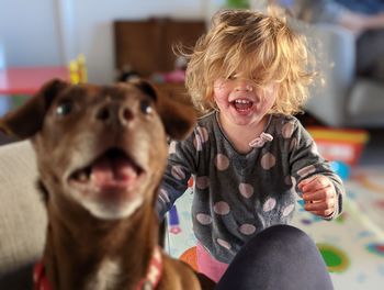 Portrait of girl with dog