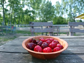 Close-up of strawberries in bowl on table