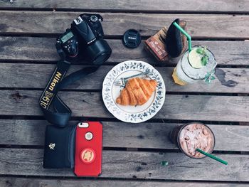 High angle view of coffee on table