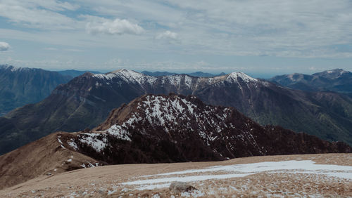 Scenic view of snowcapped mountains against sky