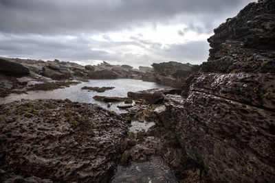 Scenic view of rocks against sky