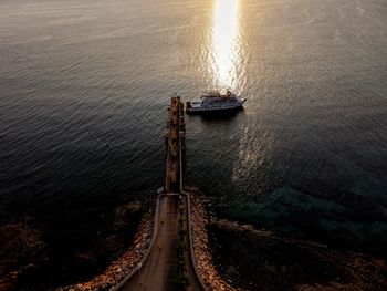 High angle view of ship on sea