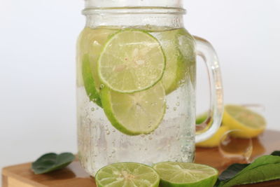 Close-up of drink in jar