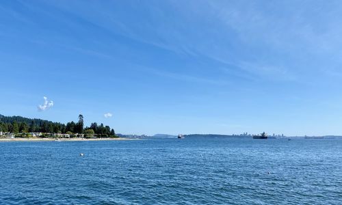 Scenic view of sea against blue sky
