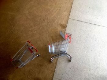 High angle view of shopping carts on floor