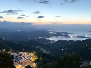 High angle view of townscape against sky during sunset