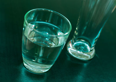 Close-up of water glass on table