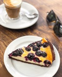 Close-up of dessert served on table