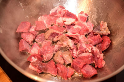 High angle view of chopped vegetables in bowl