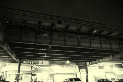 Low angle view of illuminated building at night