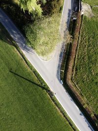 High angle view of road seen through car window