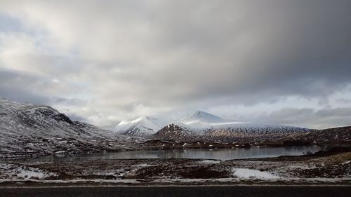 Scenic view of snowcapped mountains against sky