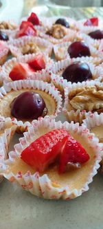 High angle view of cupcakes on table