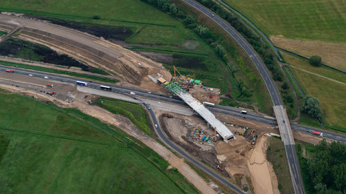 High angle view of highway on field