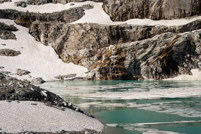 Scenic view of frozen glacial lake