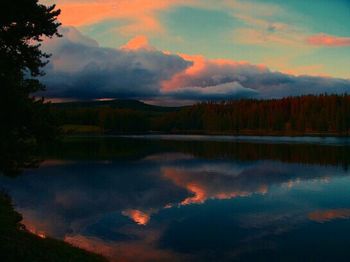 Scenic view of lake against sky during sunset