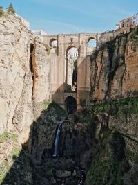 Low angle view of old ruin building against sky