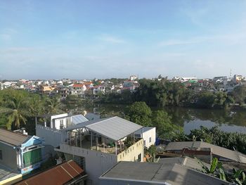 High angle view of townscape against sky