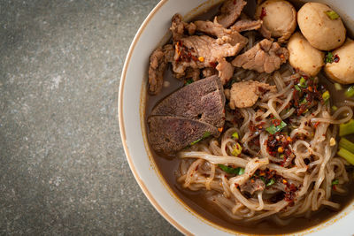 High angle view of food in bowl on table