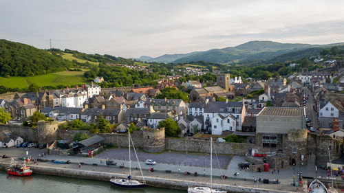 High angle view of townscape against sky