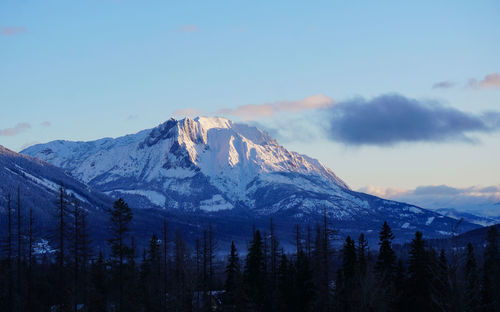 Scenic view of snowcapped mountains against sky