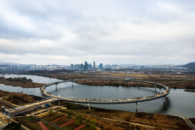 High angle view of bridge over river against sky