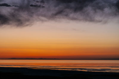 Scenic view of beach against sky during sunset