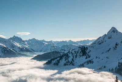 Scenic view of snowcapped mountains against sky