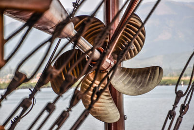 Close-up of man with bicycle on metal
