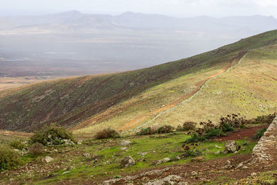 High angle view of land against sky