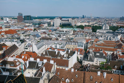 High angle view of buildings in city