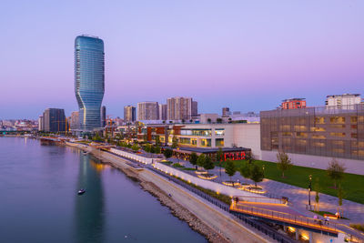 High angle view of city at waterfront