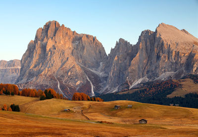 Scenic view of rocky mountains against clear sky