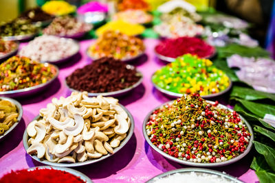 Close-up of various food for sale in market