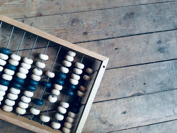 High angle view of chess pieces on table