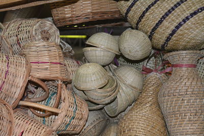 Full frame shot of wicker basket for sale in market