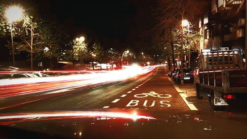 Light trails on street at night