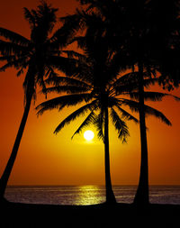 Silhouette palm tree against sea during sunset